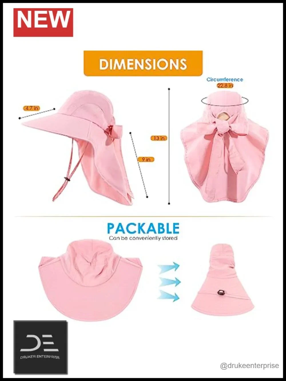 Foldable Waterproof Wide Brim Sun Hat with Neck Flap UPF 50+